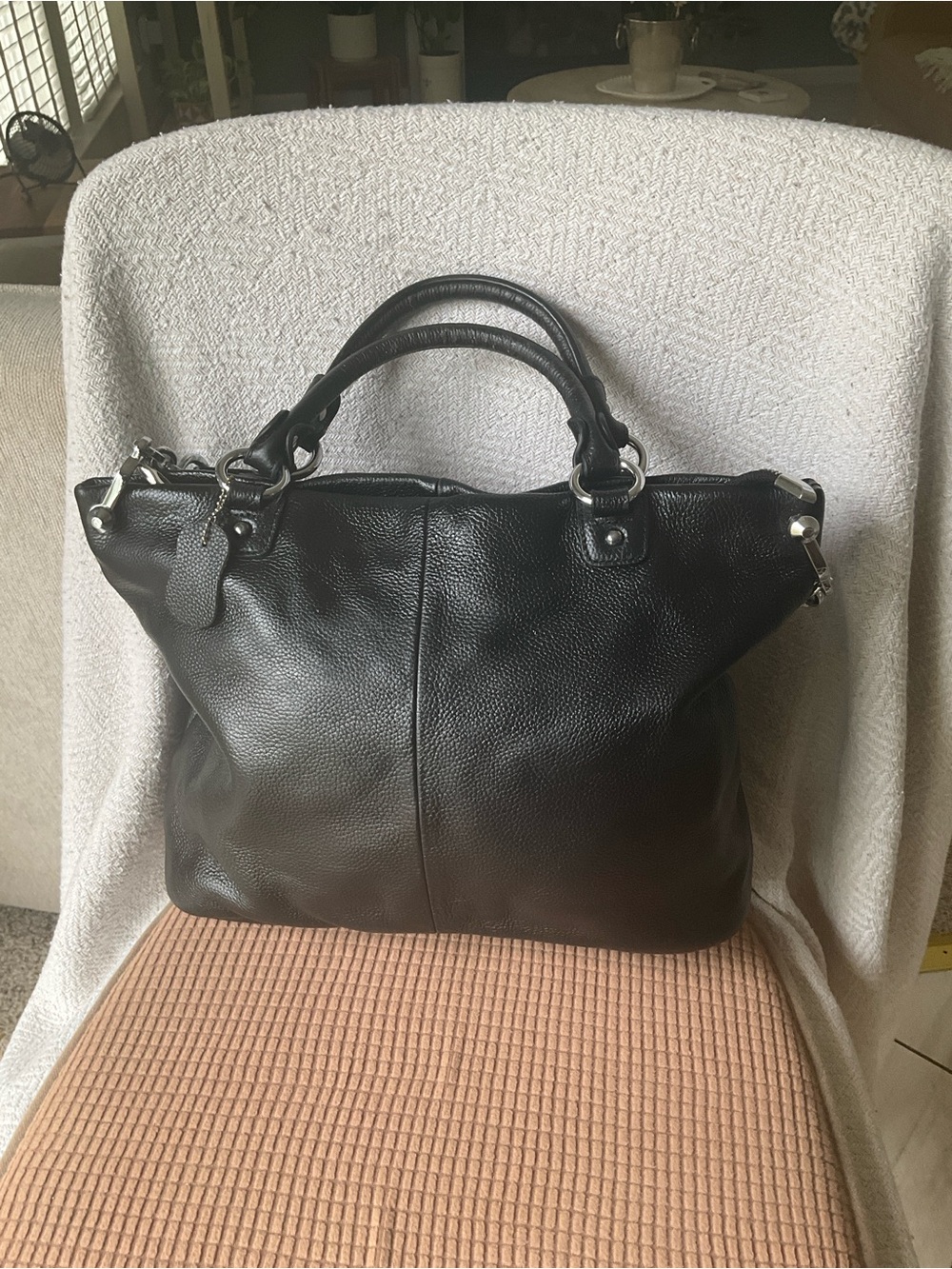 Black Leather Tote Bag with Dual Handles